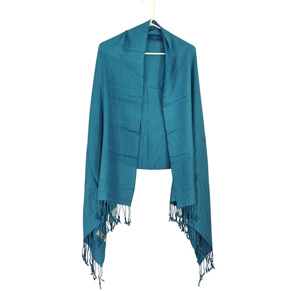 Pashmina 70% Silk 30% Scarf Wrap Shawl Fringe 28 x 72 TEAL